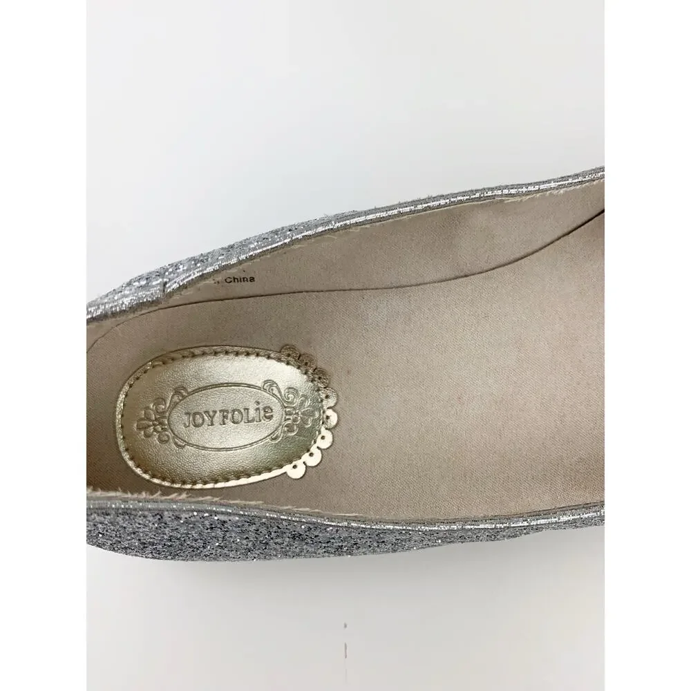 Joyfolie Silver Glitter Penny Flats Slip On Dress Shoes Satin Bow Youth Girls 3